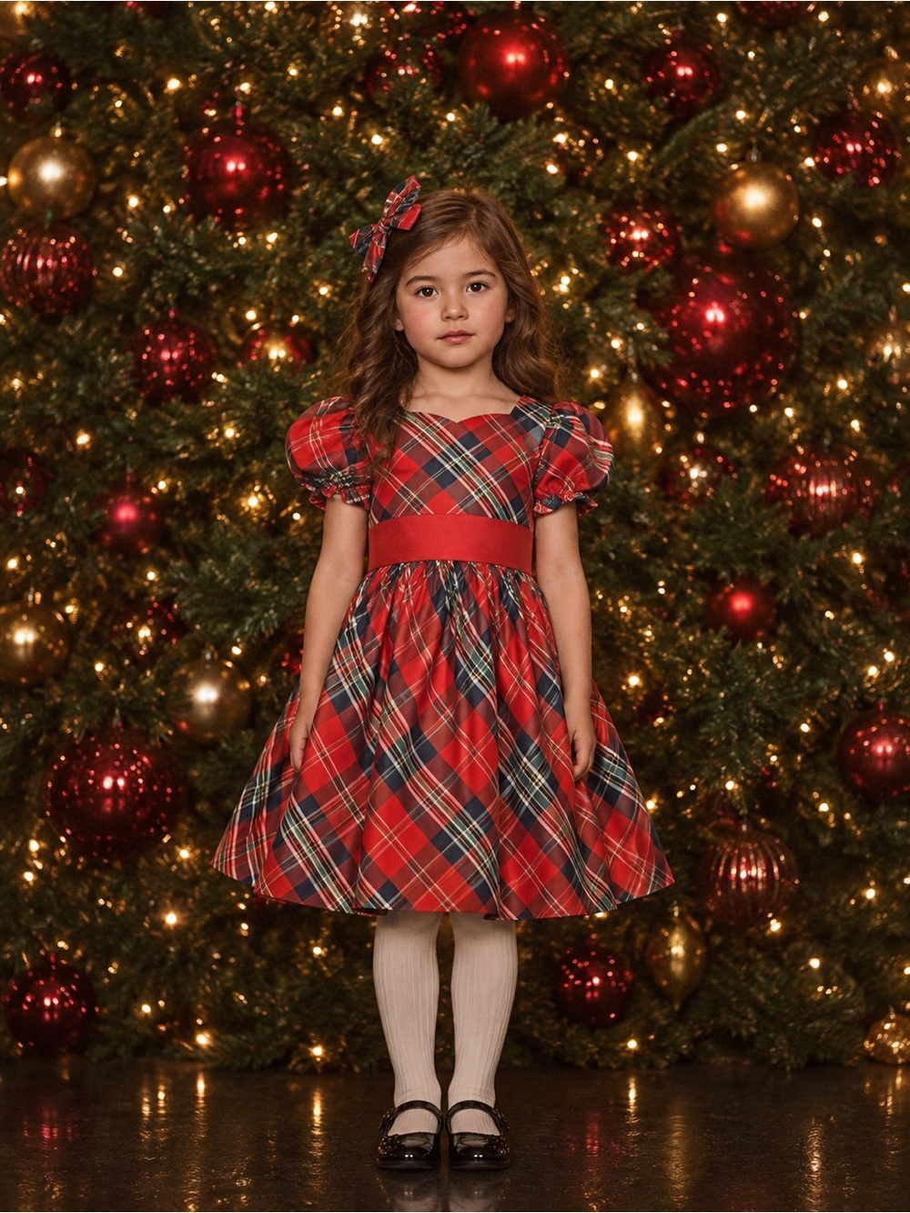 Janie and Jack Girls 5T Red Tartan Plaid Holiday Party Dress Puff Sleeve Bow